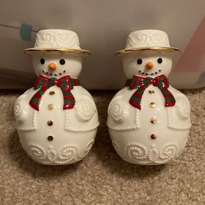 Set of 2 Lenox snowman taper candle stick holders